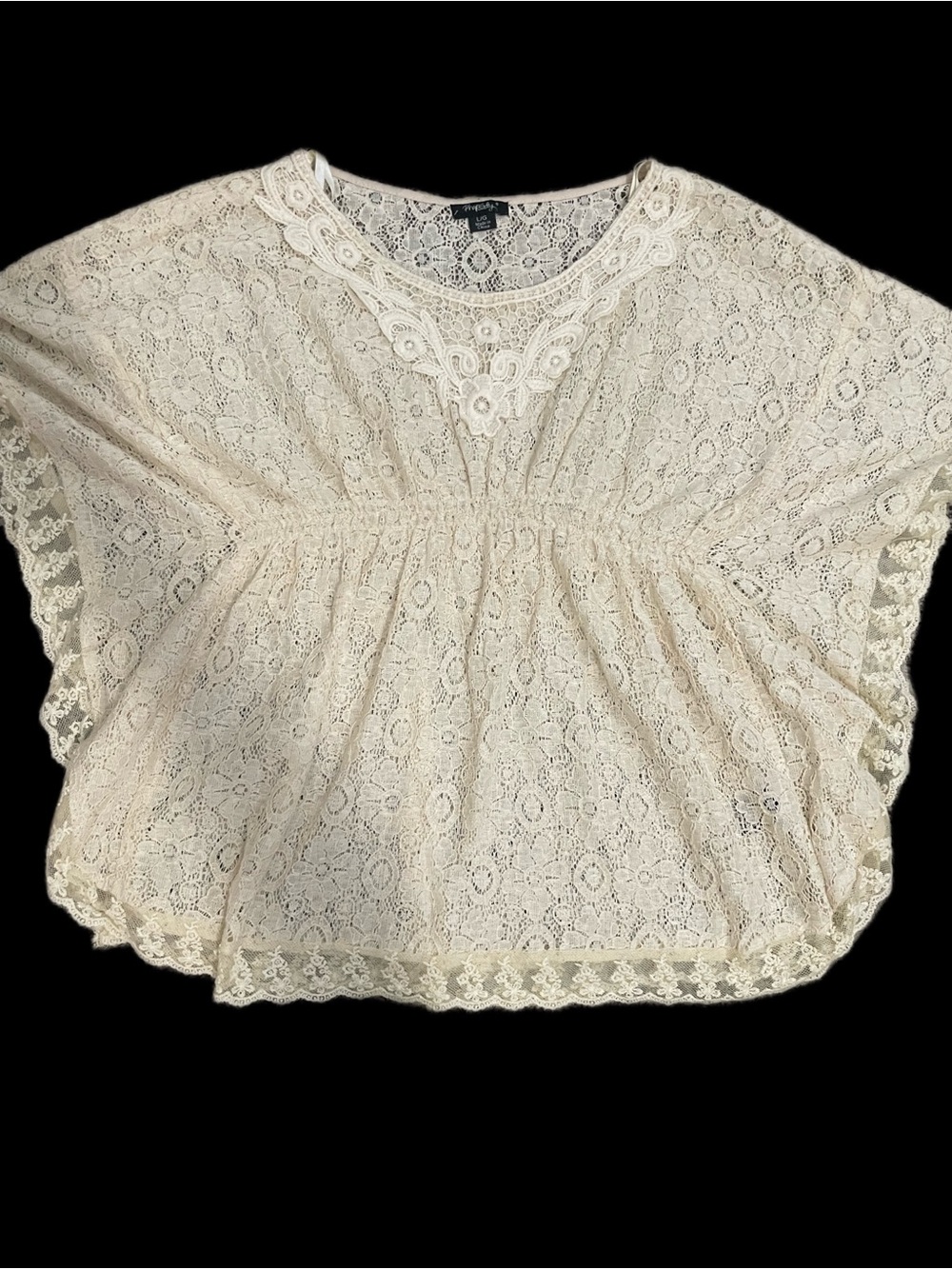 Rhapsody Cream Lace Peasant Blouse with Crochet Yoke